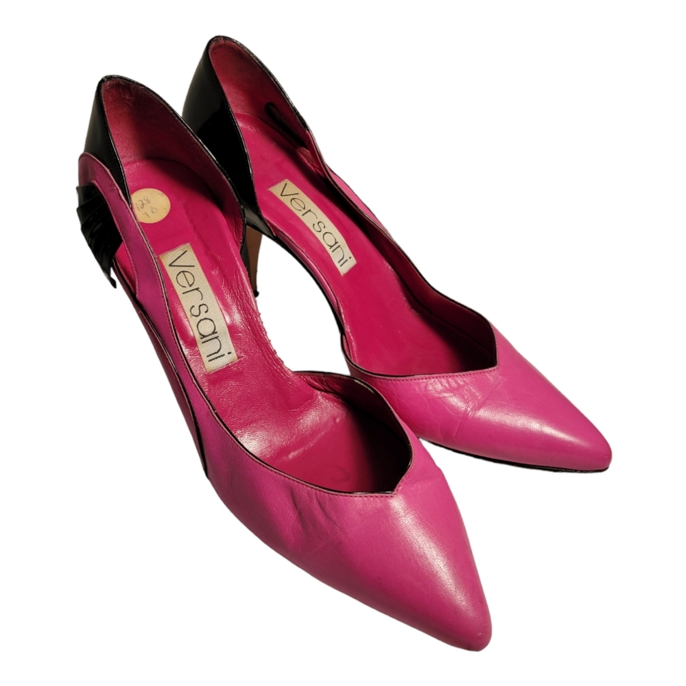Vintage Versani Italian Pink and Black High Heel Shoes Size 7B